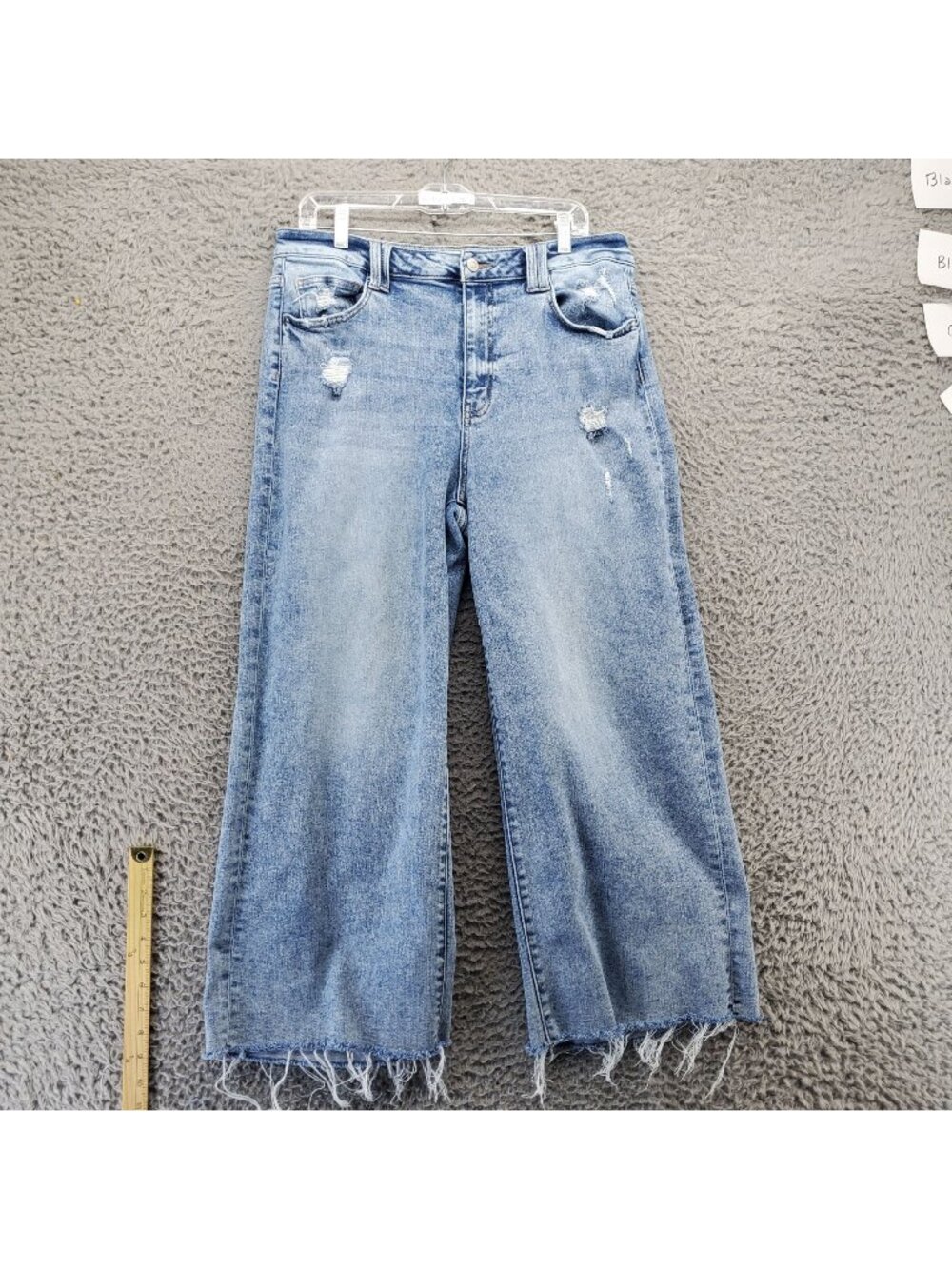 Flying Monkey Jeans Womens 31 Blue Icon Cropped Wide Leg Distressed Raw Hem